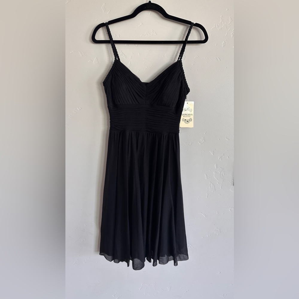 Sangria braided strap black dress size 8P NWT